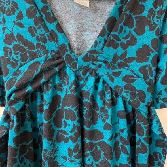 🌷3 for$25🌷725 Originals, US XS, Turquoise & Black Floral V-Neck Smock Dress - Picture 6 of 9